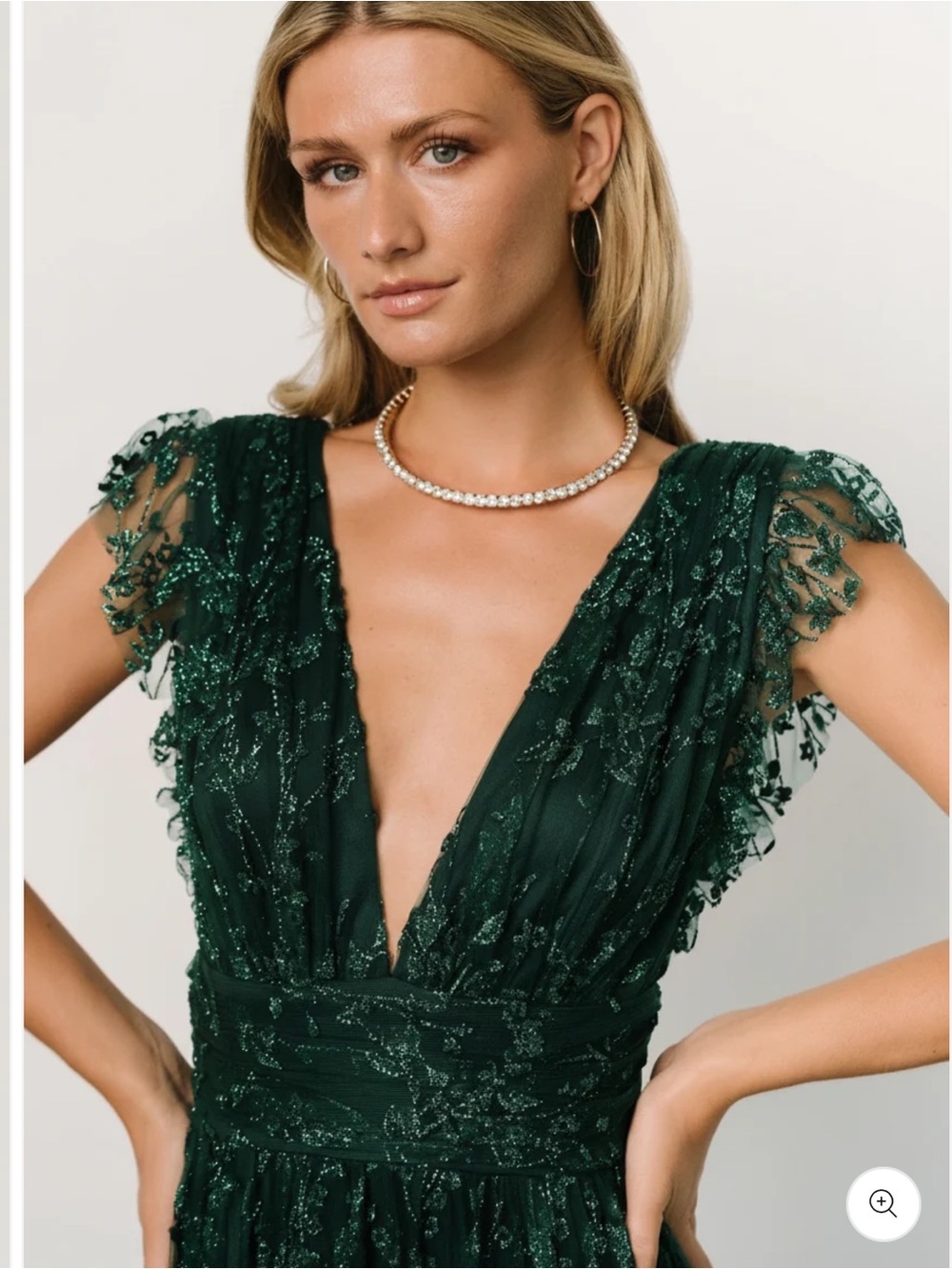 Deep Green Embellished V-Neck Gown - Picture 2 of 11